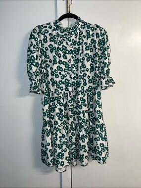 SHEIN White Mini Dress with Green Floral Print